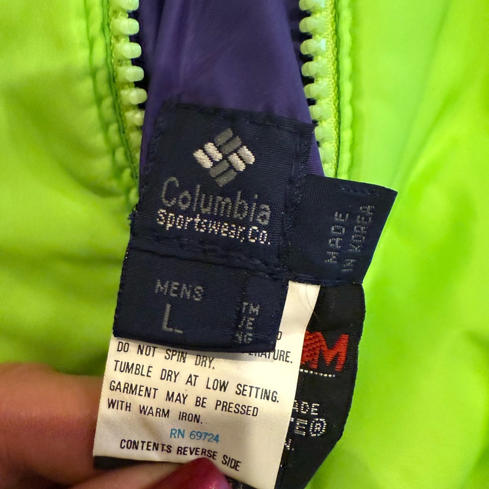 Columbia Vintage Reversible 90s Day Glow Coat Jacket Puffy Yellow Purple Mens L - Picture 13 of 14
